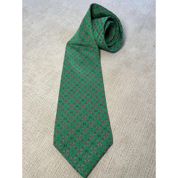 MCM Tie Mens Silk Necktie Chain Print Luxury Designer 58in Long Dress Accessory - Picture 1 of 5